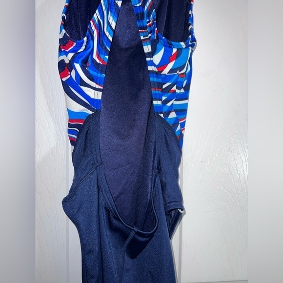 SPEEDO Racing Racer back Womens Bathing Suit Swimsuit Navy Blue White - Picture 6 of 8